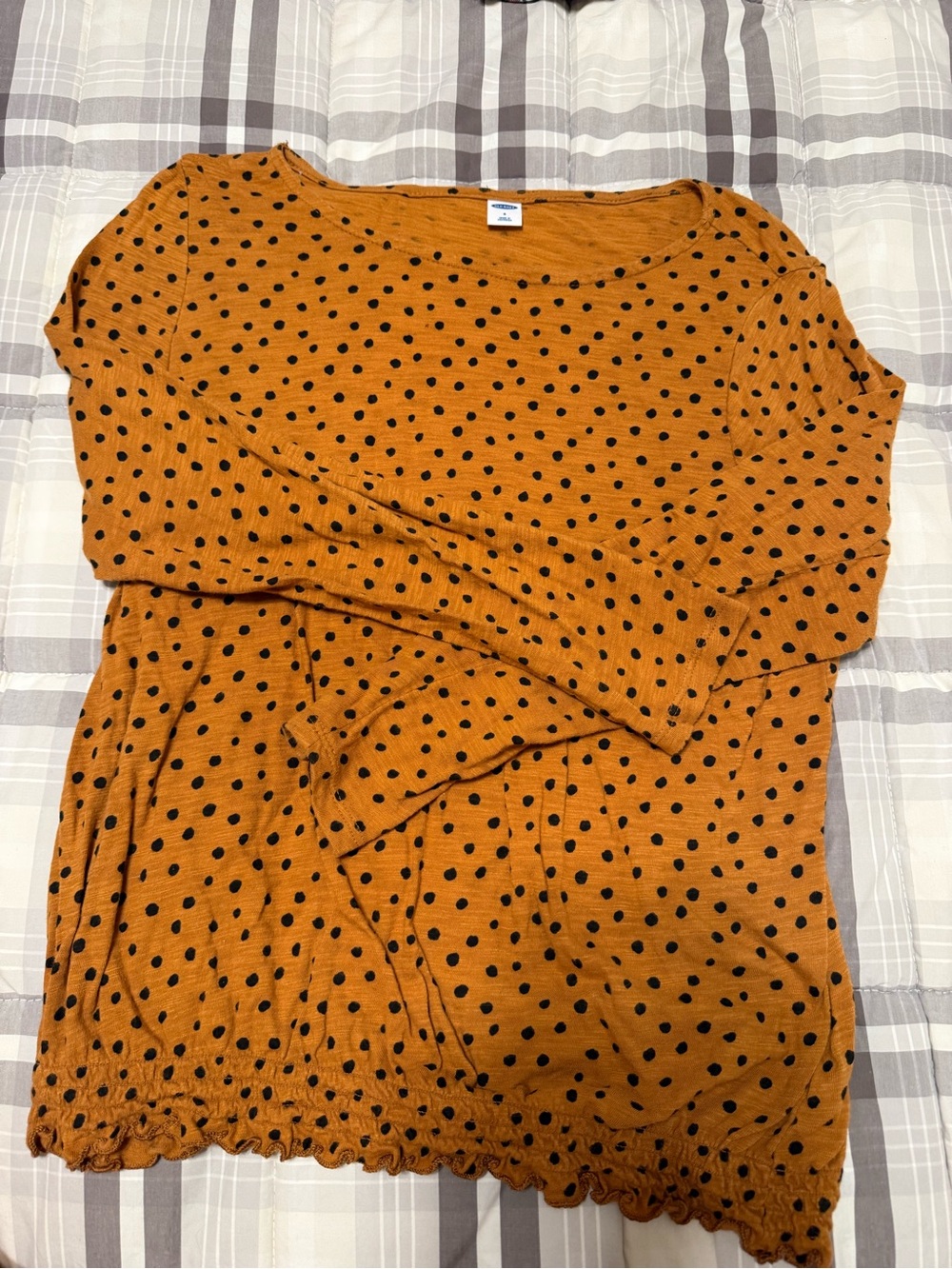 Old Navy Orange Long Sleeve Polka Dot Blouse